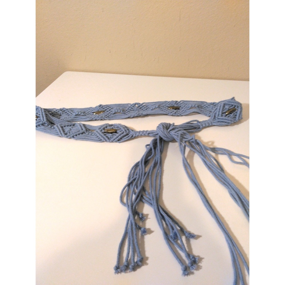 Boho Macrame Belt Tied Fringe Closure Decorative Metal Beads 34 inches Festival